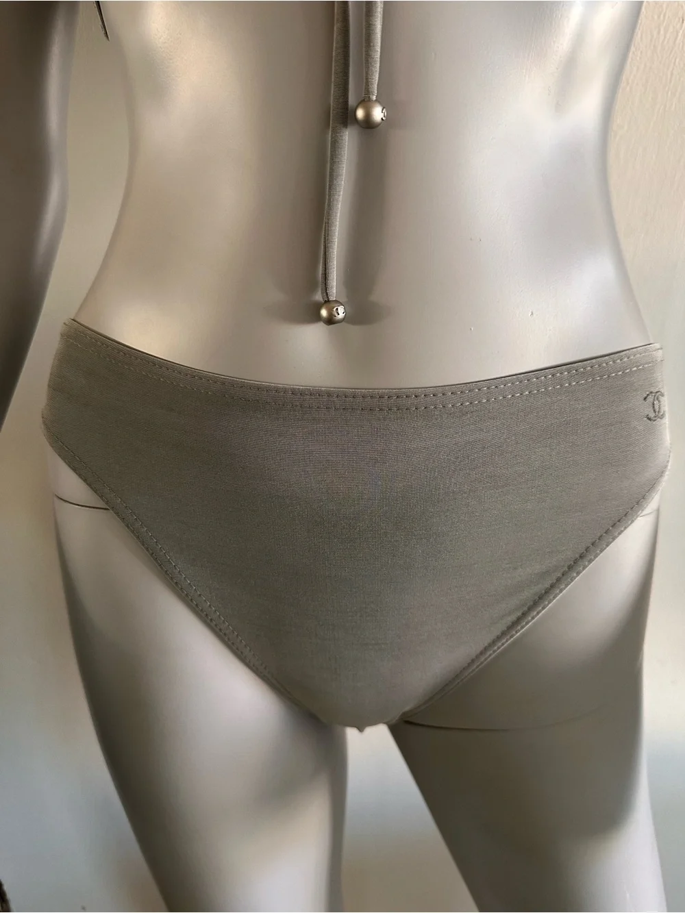 AUTHENTIC CHANEL Silver/Gray Tie-Front Halter Bikini